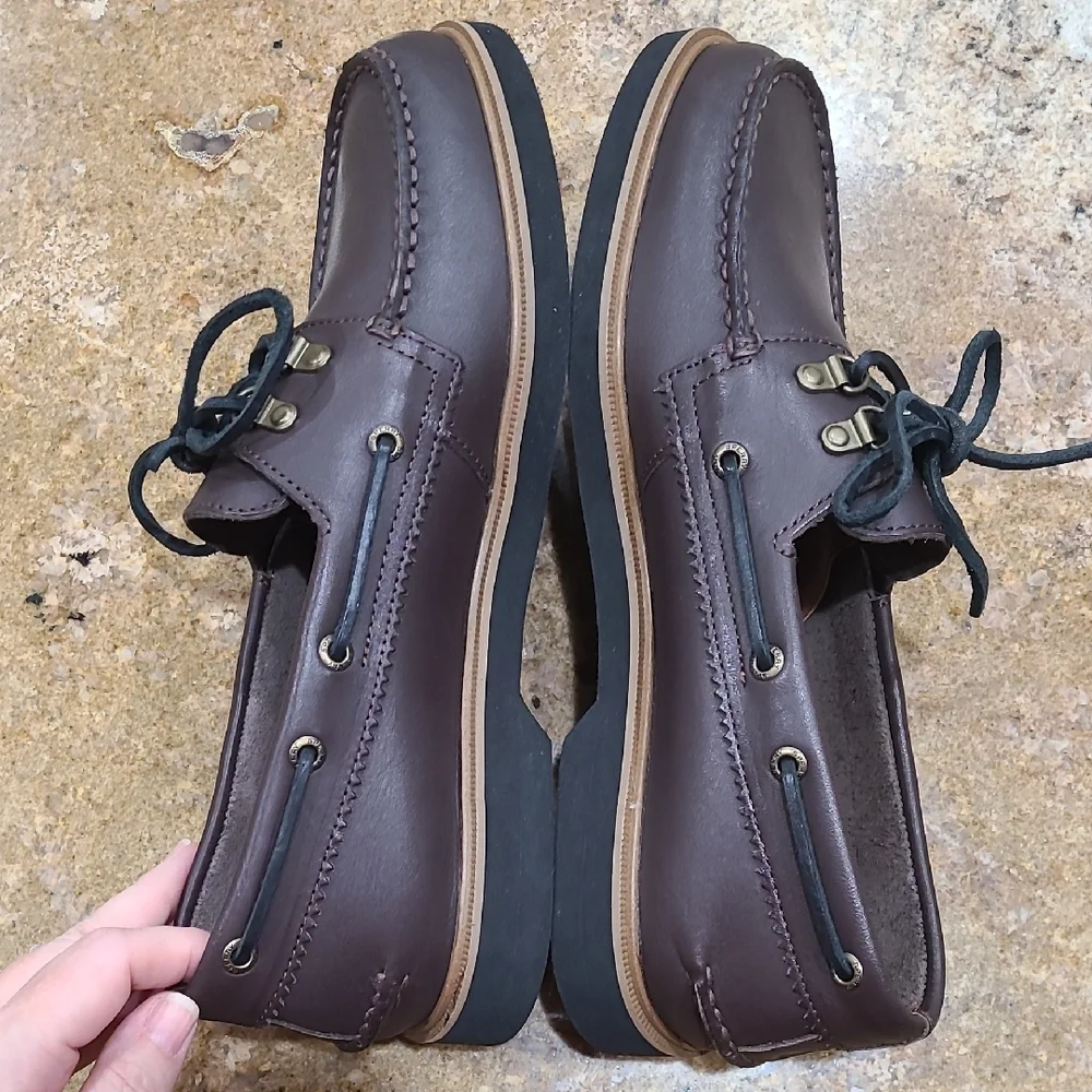 Sperry Brown Black Authentic 2-eye Leather Boat Shoes With Moccasin Stitching